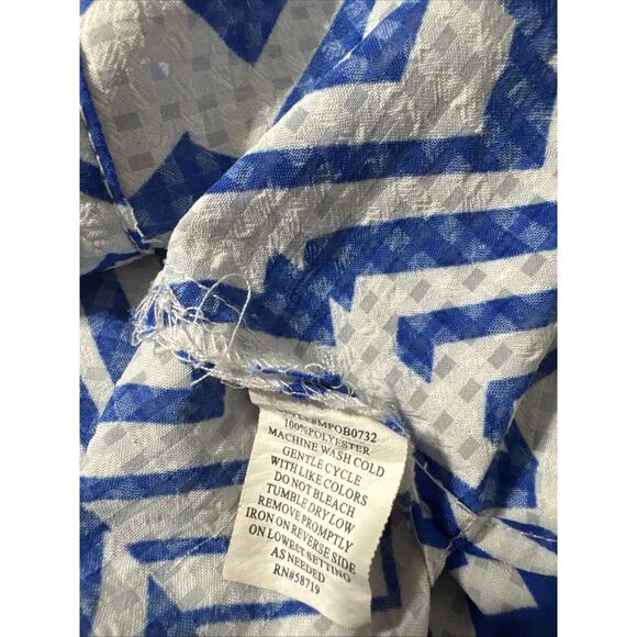 Notations Blue White Shear Blouse Button Front Long Sleeve Pockets Size Medium - Picture 3 of 4